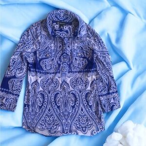 I.N.C blue and white sheer top